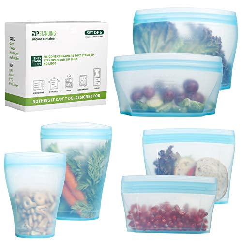 6 Large Reusable Silicone Zip Storage Food Bag Durable Dishwasher Safe 6 Large Reusable Silicone Zip Storage Food Bag Durable Dishwasher Safe